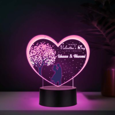 Happy Valentines Day Love Forever Personalized Couple Name LED Night Lamp with Automatic Color Changing Light Valentines Day Gift for Husband Wife Romantic Light